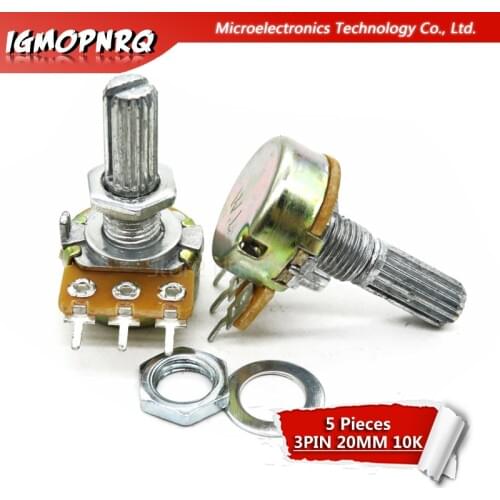5pcs WH148 3PIN 20MM B10K 10K OHM Single Rotary Potentiometer Pots Shaft 20MM With Nuts Single couplet potentiometer