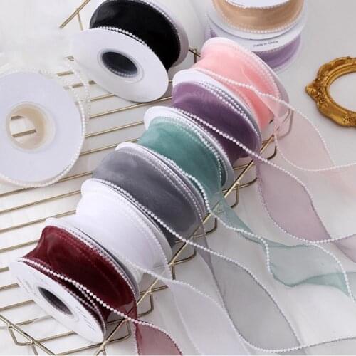 5 Yard 4cm Wavy Ribbon Crafts Packing Wedding Ribbons Faux Pearls Fishtail Net Yarn Wide DIY Bow Wrapping Ribbon for Party