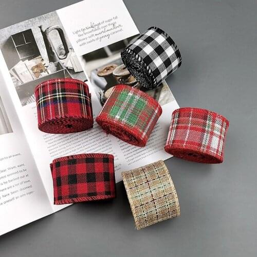 6 metes Imitation linen Ribbon DIY handmade Bow Gift wrapping Christmas decoration webbing Red and Green Snowflake plaid Ribbon