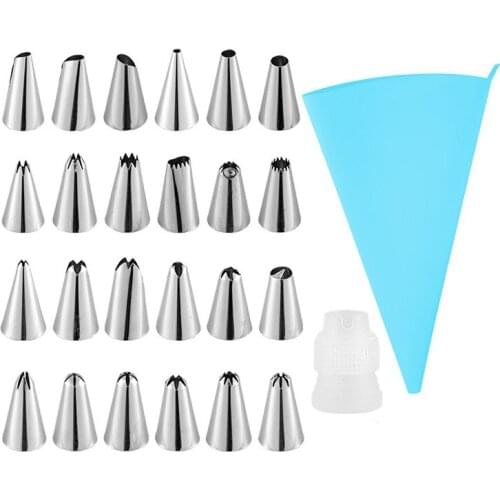 8/14/26 Pcs Multi Purpose Set Stainless Steel/TPU Kitchen Gadgets Pastry Nozzle Fondant Decor Silver with Cream Pastry Bag