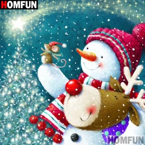 Homfun 5D Diamond "Snowman scenery" Diamond Embroidery Full Round/ Square Diy Diamond Painting Cross Stitch Home Decor A27794