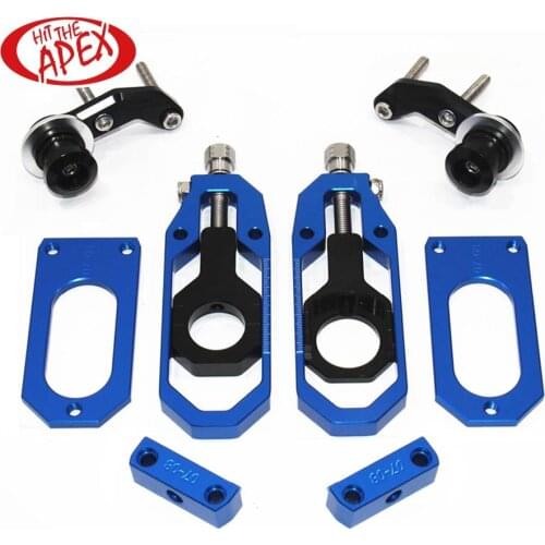 Aluminum CNC motorcycle Chain Tensioner Adjuster kit for Yamaha R6 YZF-R6 06-16 Blue Chain Catena Adjuster with Paddock Bobbins