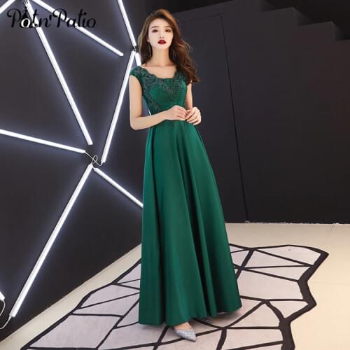 Satin Long Emerald Green Dresses Sleeveless A-line Floor-length Luxury Appliques Rhinestone Long Formal Evening Gowns 2019