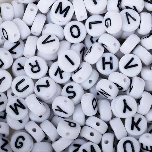 White and Black Letter Beads 100pcs 7mm Alphabet Acrylic Initial Beads Initial Charms Letter Beads