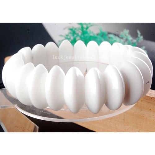 Free Shipping Fashion Jewelry 10x10x23mm White Jad Art Women Men Beads Elastic Bracelet 7.5" FG7566