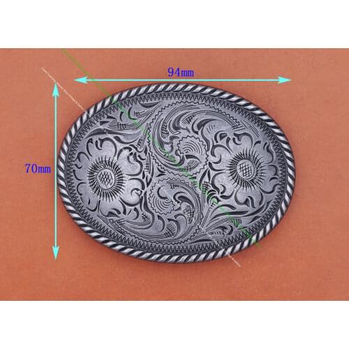 Antique Silver Huge Long American Western Flower Rodeo Ranger Rope Side Cowboy Leathercraft Belt Buckle Replacement fit 45mm