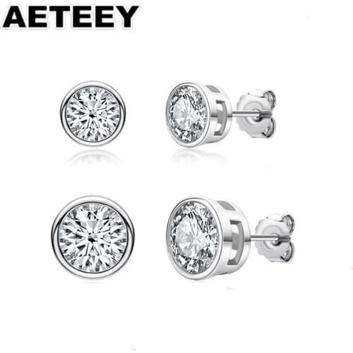 EF Round Cut Total 0.5-1Ct Diamond Test Passed Moissanite 18K Gold Plated 925 Silver Stud Earrings Jewelry Christmas Gift JC-10