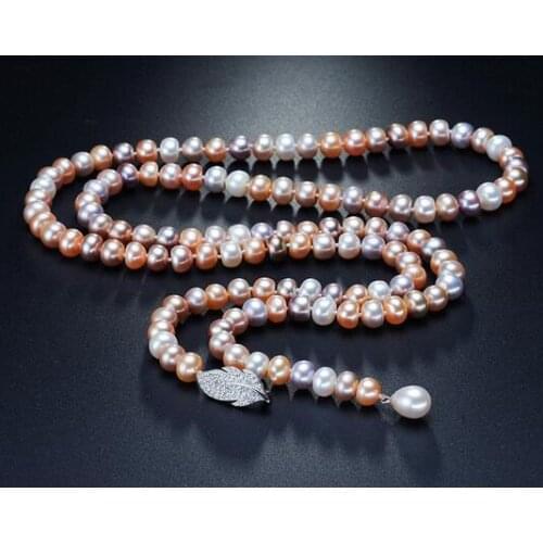 ELEGANT 9-10MM SOUTH SEA ROUND MULTICOLOR PEARL NECKLACE 28INCH 925S KKK