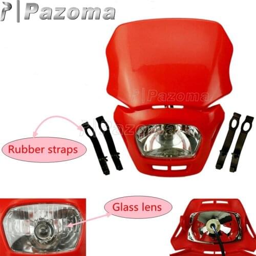 Pazoma 12V Red Motocross Headlight Dirt Bike Motorcycle Headlamp Fairing Dual Sport for Honda CRF XR CR CRM FMX 250 450