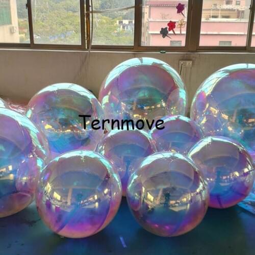 Holographic rainbow inflatable mirror ball colorful silver Reflection Stage Festival Hanging pvc balloon hanging decoration