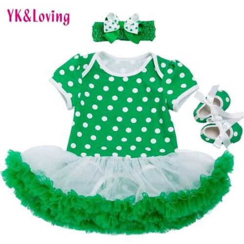 St Patricks Day Girls Cotton Dress Romper Ruffle Jumpsuit Tutu Dress Green Newborn Clothes Set for St.Patricks Day Party RD143S