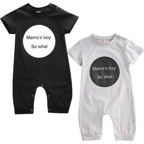Mamas Boy SO what 0-18M Infant Newborn Baby Boy Girl Short Sleeve Letter Print Cotton Romper Jumspuit Outfits Baby Clothes