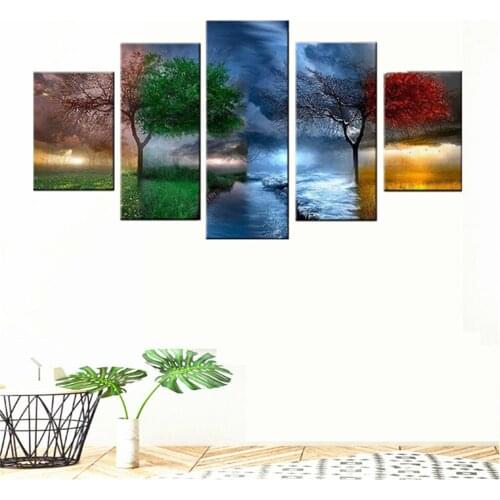 Kamy YI 5pc Multi-picture Diamond Painting Full Drill Four Seasons Tree Diamond Embroidery Landscape Mosaic Home Decoration