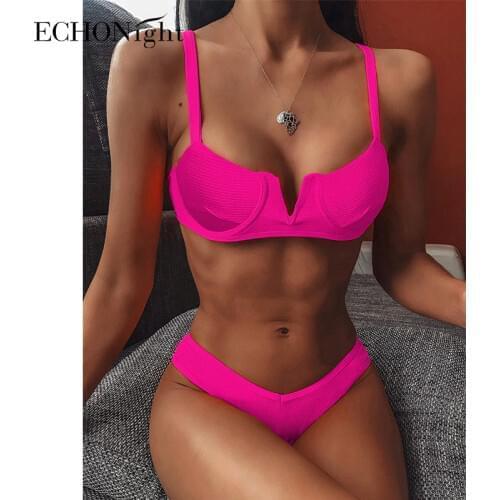 Echonight Bikini Set Women Summer Swimwear Deep-V Biquini Bathing Suit Push Up Swimsuit Holiday Feminino Girl Beach Wear
