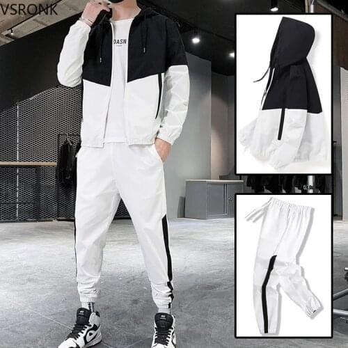 Hip Hop Military Men Tracksuit Hooded Jacket+Harem Pant Patchwork 2PC Set For Men Fashion 2020 New Mens Sportswear Suits
