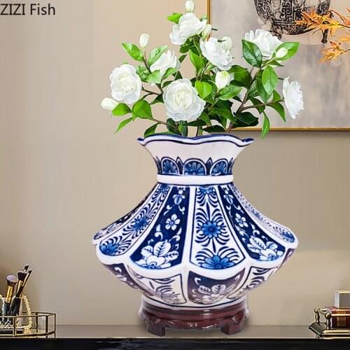 Creative Blue and White Ceramic Vase Large-caliber Flower Arrangement Arts and Crafts Bookcase Desktop Decoration Storage Tank