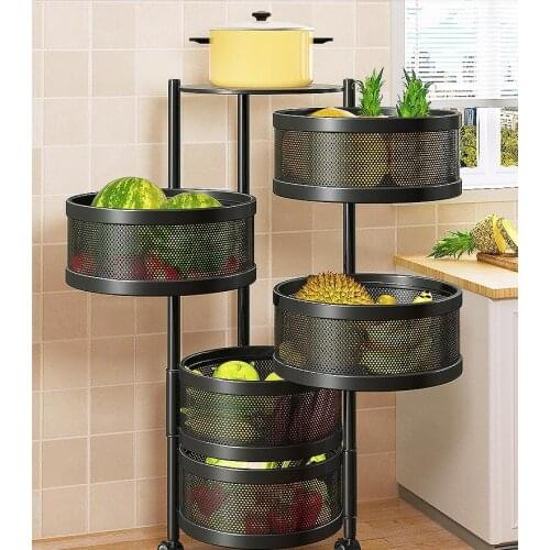 Kitchen vegetable shelf floor multi-layer fruit basket free installation Household multi-functional rotating storage