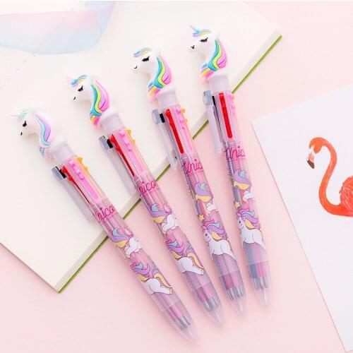 Cute Creative Fresh 6 Color Unicorn Ballpoint Pen Dream Rainbow Unicorn Multi-Color Pen Students