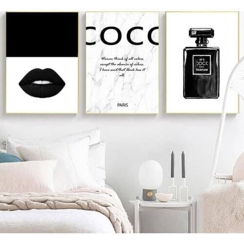 Fashion Posters and Prints Girls Gift Black Perfume Lips Quote Wall Art Canvas Painting Vogue Picture for Living Room Home Decor