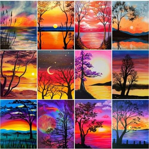 MomoArt Diamond Embroidery Scenery Cross Stitch Kits Diamond Painting Sunset Rhinestone Mosaic Tree Full Square Drill Handicraft