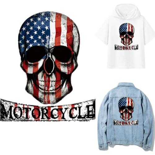 Skull Patches for Clothing Stickers Iron-on Transfers Adhesive Patches on Clothes Diy Flag Applique Letter Patch Stripes Punk