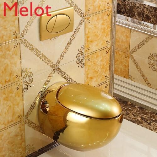 Wall mounted gold toilet small family household suspended water color gold toilet wall row toilet