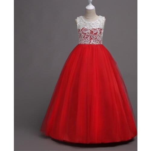 2021 New Girls Princess Sleeveless Lace Dress Kids Wedding Birthday Elegant Party Prom Ball Gown Children Costume 5-16 Year