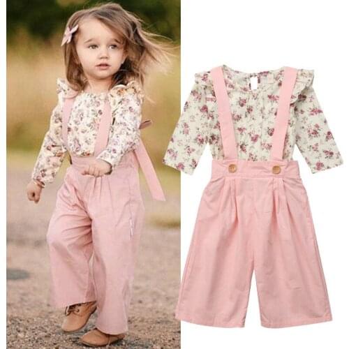 0-5 years autumn children clothing 2pcs Toddler Kids Baby Girl Winter Clothes Floral Tops+Pants Overall Outfits girl clothes set
