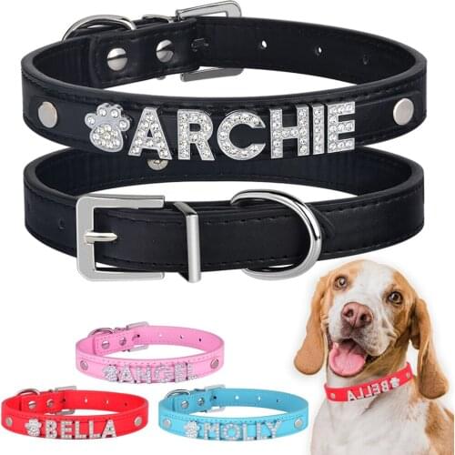 Free Rhinestone Letters Personalized Pet Dog Collars with Buckle Puppy Cat Necklace & Charms DIY Name Dog Collar Leather collar