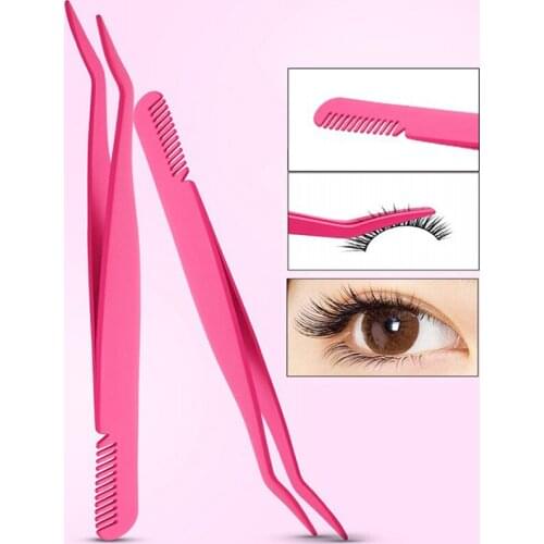 Stainless Steel Eyelash Tweezers False Eyelash Applicator Eyelash Extension Silver Auxiliary Clamp Eyelash Tweezers Makeup Tools