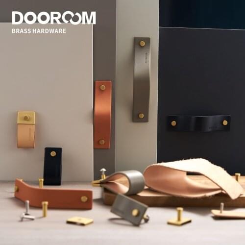 Dooroom Brass&Leather Furniture Handles Nordic Modern Wardrobe Dresser Cupboard Cabinet Drawer Shoe Box Wine Bar Pulls Knobs