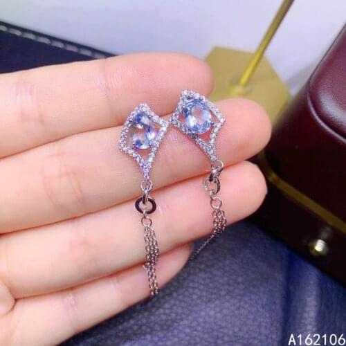 Fine Jewelry 925 Pure Silver Chinese Style Natural Aquamarine Girl Luxury Classic Oval Gemstone Earrings Eardrop Support Detecti