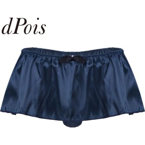 Mens Soft Satin Exposed G-string Thong Dress Ruffled Skirted Panties Briefs Men Short Skirts
