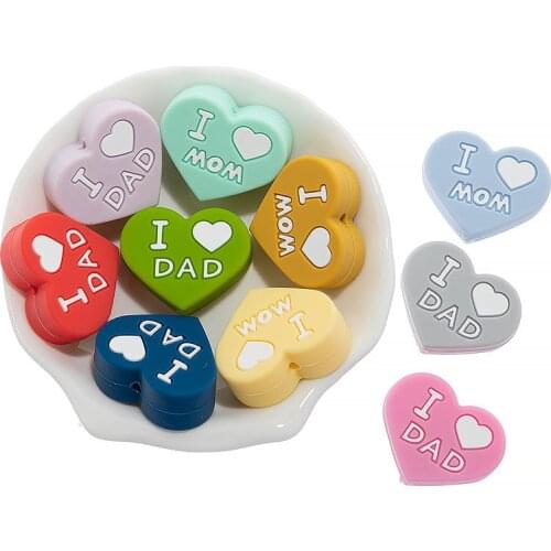 TYRY.HU 5pc Newest Double-sided lettering Love Silicone Loose Beads BPA Free Food Grade Baby Chewable Teething Beads For Baby