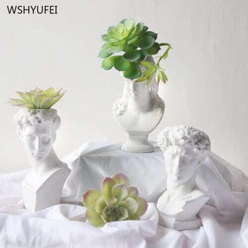 1Pcs White resin vase imitation plaster David head flower pot character Xiaowei statue flower inserted home decoration ornaments