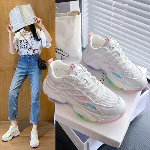 2021 Rainbow Breathable Mesh Casual Shoes For Women Summer Fashion Tenis Flat Sport Femme Running Footwear Zapatillas