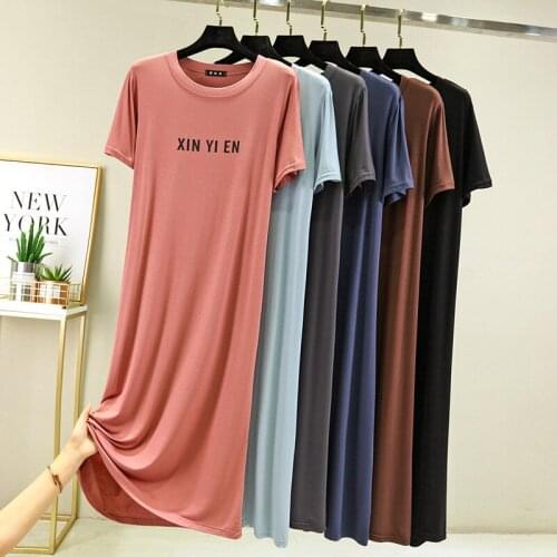 Summer Night Dress Women New Korean Printed Letters Sleepwear Short-Sleeved Female Nightshirt Large Size Modal Nightgowns M-2XL