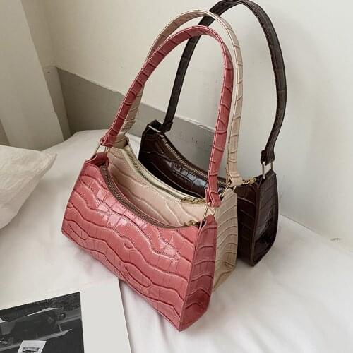 Women Fashion PU Alligator Pattern Underarm Bag Vintage Solid Color Hobos Bags Casual Ladies Wallet Shoulder Pouch