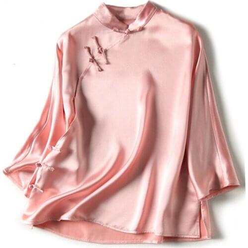 Loose Shirt Female Plate Buttons Chinese Cheongsam Improved Retro Shirt Stand Collar Wild Pink Red Chinese Clothes Women