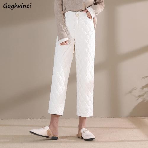 Women Casual Pants Oversize M-3XL Plus Velvet Warm High Waist Ankle-length Solid Korean Style Elegant Chic Simple Trendy Leisure
