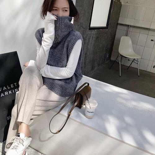 2020 winter new turtleneck sweater vest womens warm wool sweater oversized solid color knitted casual cashmere top Hot sale