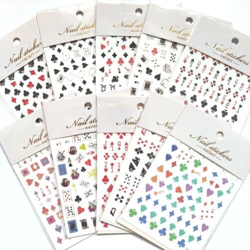1 Sheet 3D Poker Game Adhesive Nail Sticker Playing Cards Design Decorations Manicure Letter Heart Sliders for Nail Art Decals