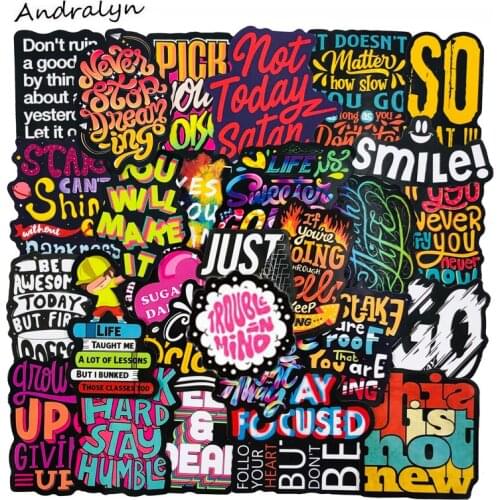 10/50Pcs Colourful Inspirational English Letters Stickers For Laptop Skateboard Luggage Refrigerator Notebook Helmet Toy