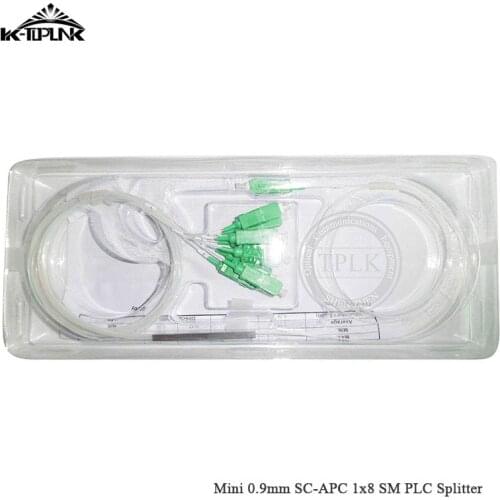 10Pcs/Lot Free Shipping 0.9mm Steel Tube Fiber Optic PLC Splitter 1x8 SC/APC Mini 1*8 Sc APC Connector Fiber Optic PLC Splitter