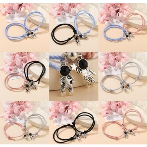 2PCS/Set Couple Bracelet Astronaut Star Magnet Ball Matching Bracelets Lover Heart Magnetic Bracelet Friendship Valentine Day