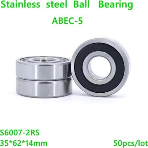 50pcs/lot S6007-2RS S6007RS ABEC-5 Stainless steel 35×62×14mm Deep Groove Ball bearing Double Rubber cover 35*62*14mm