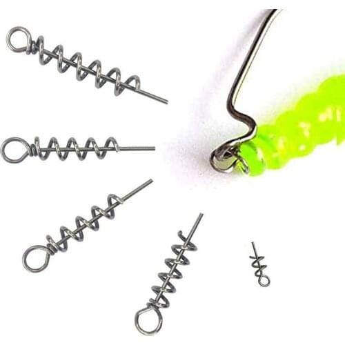 50 PCS Soft Lure Bait Spring Twist Lock Outdoor Fishing Crank Hook Centering Pin for Soft Lure Bait Worm Crank 15mm/35mm