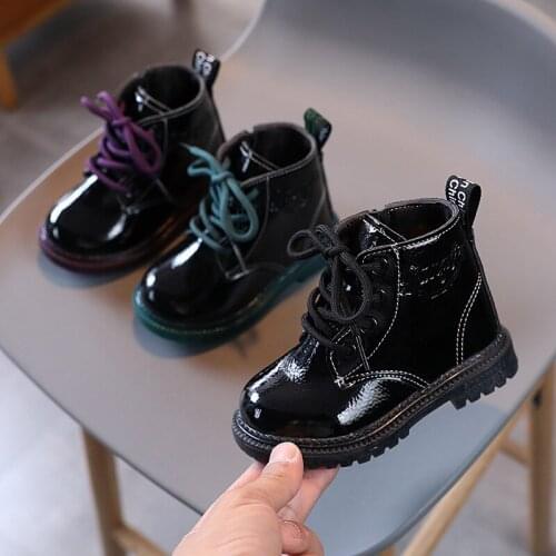 News Children Shoes Boots for Children Size 21-30 Martin Boots for Girl PU Leather Waterproof Winter Kids Snow Shoes Girls Boots