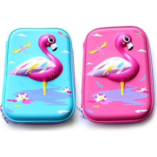 3D Flamingo Cartoon Pencil Case EVA Waterproof Large Capacity Student Pen Stationery Box Make Up Cosmetic Storage Bag Organizer