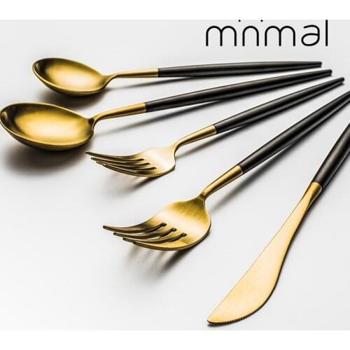 Black Gold Cutlery Set Steak Knife Fork Coffee Spoon Teaspoon Dessert Knife Ice Spoon Chopsticks Stainless Steel Dinnerware Set